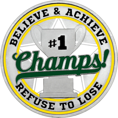 Dark Green "Champs!" with Yellow Outer Circular Borders